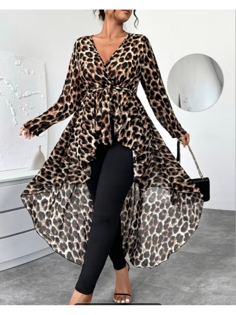 Women's Unbranded High Low Dress, Plus 3X, Brown Leopard Print